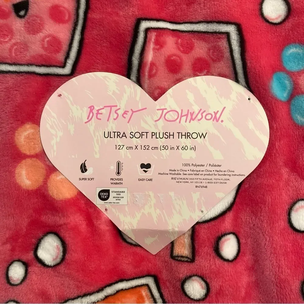 NWT Betsey Johnson Pink Boba Tea Super Soft Throw Blanket 50”x60”